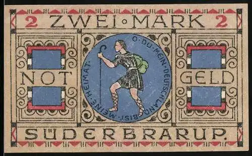 Notgeld Süderbrarup 1920, 2 Mark, Wanderer und Bäuerin