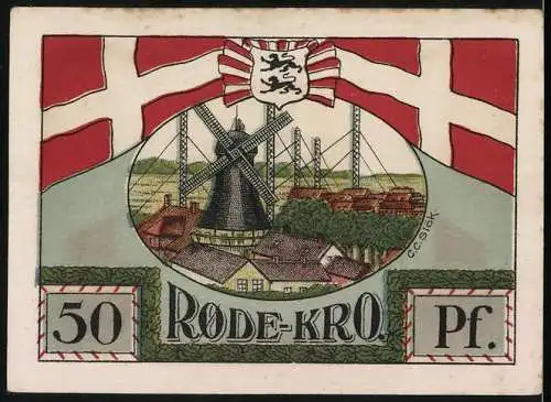 Notgeld Lunderup 1920, 50 Pfennig, Rothenkrug, Windmühle