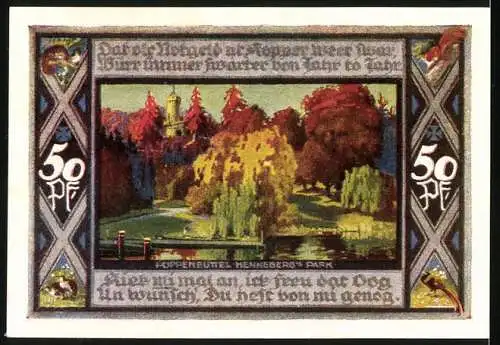 Notgeld Poppenbüttel 1921, 50 Pfennig, Wappen, Henneberg`s Park