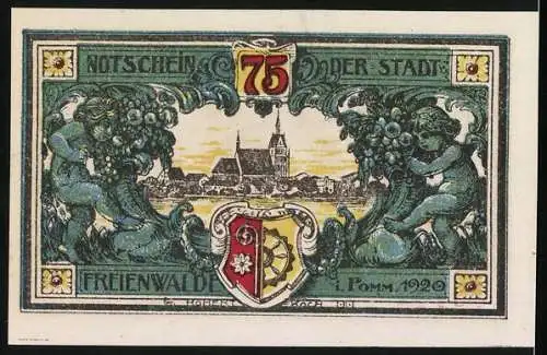 Notgeld Freienwalde i. Pomm. 1920, 75 Pfennig, Siegel der Stadt und Kirche