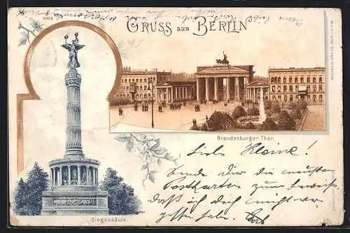 AK Berlin, Brandenburger Tor und Siegessäule