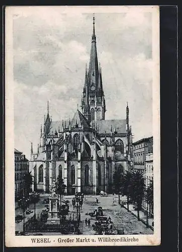 AK Wesel / Rhein, Grosser Markt mit Willibrordikirche