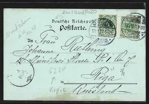 Lithographie Rüdesheim, Niederwald-Denkmal mit Relief Abschied