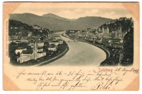 Relief-AK Salzburg, Teilansicht mit Festung