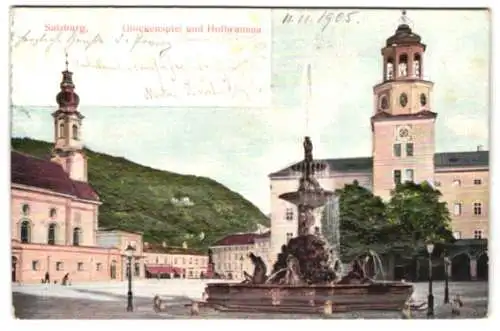 Relief-AK Salzburg, Glockenspiel und Hofbrunnen