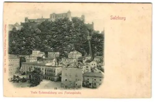 Relief-AK Salzburg, Veste Hohensalzburg und Festungsbahn