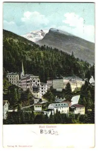 Relief-AK Bad Gastein, Ortspartie mit Bergen