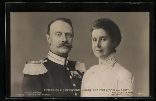 AK Grossherzog Friedrich II. und Hilda von Baden