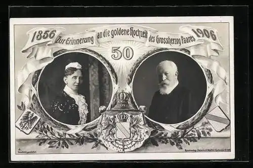 AK Grossherzogin Luise und Grossherzog Friedrich von Baden zu goldenen Hochzeit