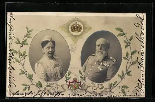 AK Grossherzogpaar Friedrich und Luise von Baden, 1852-1902, Wappen