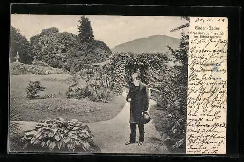 AK Baden-Baden, Grossherzog Friedrich von Baden im Schlossgarten