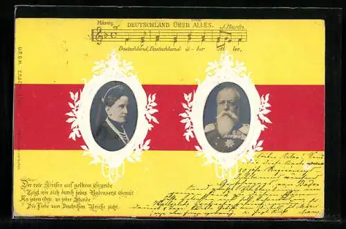 AK Königspaar von Baden, Deutschland über alles, Lied mit Noten
