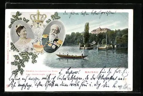 AK Mainau, Ansicht vom Bodensee mit Porträts Friedrich Grossherzog von Baden und Luise Grossherzogin von Baden
