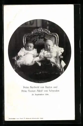 AK Prinz Berthold von Baden & Prinz Gustav Adolf von Schweden als Kleinkinder 24. September 1906