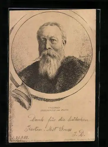 AK Grossherzog Friedrich von Baden im Pelzmantel