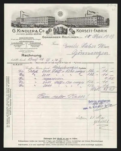 Rechnung Gomaringen-Reutlingen 1919, G. Kindler & Cie., Korsett-Fabrik, Das Betriebsgebäude aus zwei Perspektiven