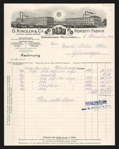 Rechnung Gomaringen-Reutlingen 1919, G. Kindler & Cie., Korsett-Fabrik, Das Geschäftsgebäude aus zwei Perspektiven