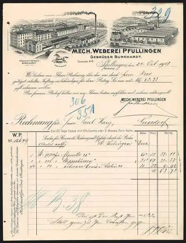Rechnung Pfullingen 1903, Gebrüder Burkhardt, Mech. Weberei Pfullingen, Hauptwerk und Filiale Mössingen, Schutzmarke