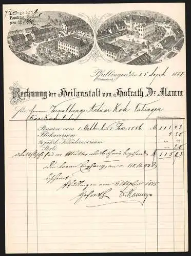 Rechnung Pfullingen 1885, Heilanstalt von Hofrath Dr. Flamm, Das Anstaltsgelände aus der Vogelschau