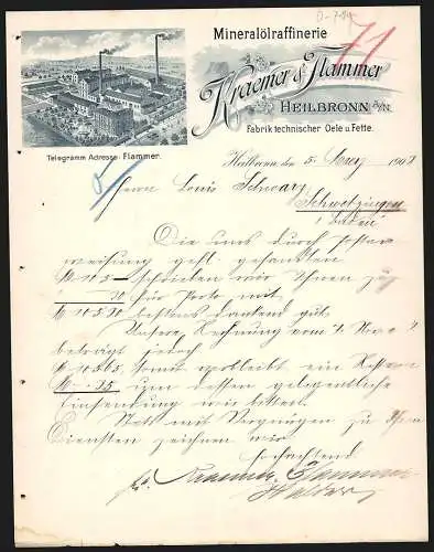 Rechnung Heilbronn a. N. 1903, Kraemer & Flammer, Mineralölraffinerie, Das Betriebsgelände mit kleinem Park