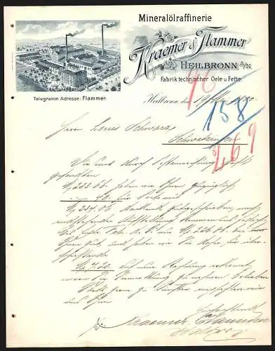 Rechnung Heilbronn a. N. 1900, Kraemer & Flammer, Mineralölraffinerie, Das Geschäftsgelände mit kleinem Park