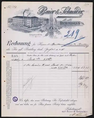 Rechnung Heilbronn 1898, Baier & Schneider, Geschäftsbücher-Fabrik, Transportkutschen am Betriebsgelände