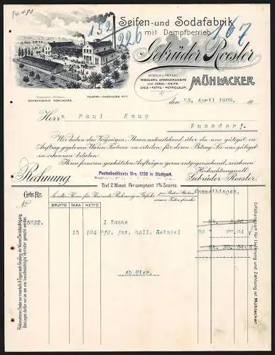 Rechnung Mühlacker 1909, Gebrüder Roesler, Seifen- und Sodafabrik, Das Fabrikgelände mit Lagerplatz