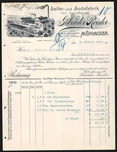 Rechnung Mühlacker 1908, Gebrüder Roesler, Seifen- und Sodafabrik, Die Betriebsstelle mit Lagerplatz