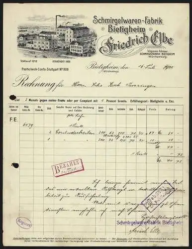 Rechnung Bietigheim 1912, Friedrich Elbe, Schmirgelwaren-Fabrik, Einfahrt auf das Betriebsgelände