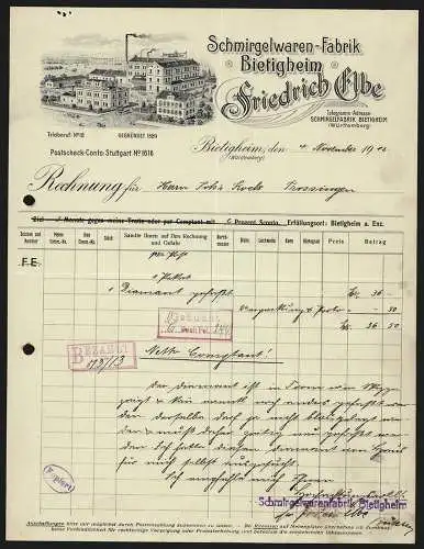 Rechnung Bietigheim 1912, Friedrich Elbe, Schmirgelwaren-Fabrik, Einfahrt auf das Fabrikgelände