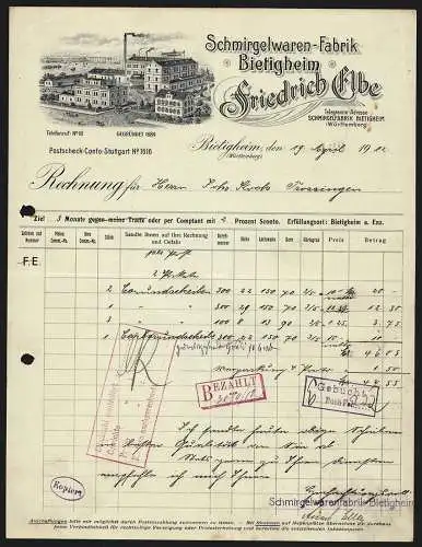 Rechnung Bietigheim 1912, Friedrich Elbe, Schmirgelwaren-Fabrik, Einfahrt auf das Werksgelände