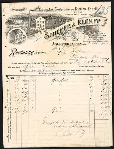 Rechnung Aglasterhausen 1905, Scherer & Klempp, Badische Peitschen- & Riemen-Fabrik, Werksgelände und Kontor