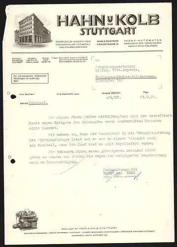 Rechnung Stuttgart 1931, Hahn & Kolb, Werkzeug- & Maschinen-Fabrik, Ansicht des Hahn & Kolb Hauses