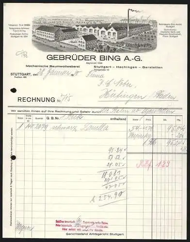 Rechnung Stuttgart 1930, Gebrüder Bing AG, Das Betriebsgelände aus der Vogelschau