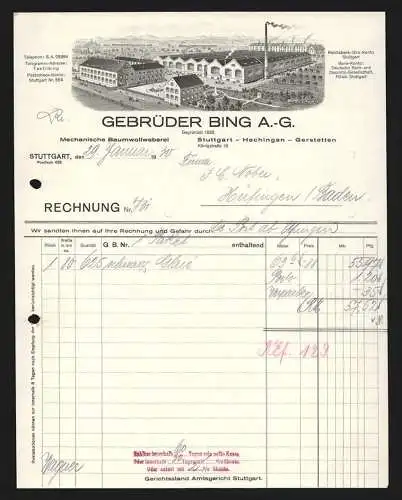 Rechnung Stuttgart 1930, Gebrüder Bing AG, Das Fabrikgelände aus der Vogelschau