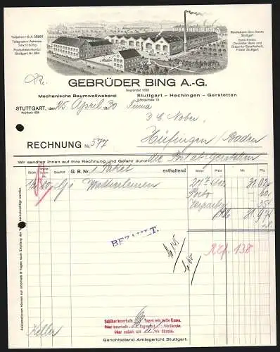 Rechnung Stuttgart 1930, Gebrüder Bing AG, Das Werksgelände aus der Vogelschau