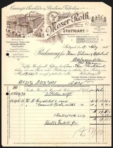 Rechnung Stuttgart 1905, Moser-Roth, Vereinigte Chocolade- & Bonbons-Fabriken, Werkgelände mit Innenhof