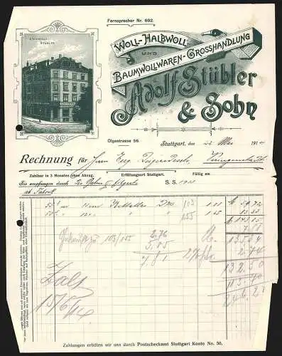 Rechnung Stuttgart 1914, Adolf Stübler & Sohn, Textil-Grosshandlung, Blick auf das Stammhaus Stübler