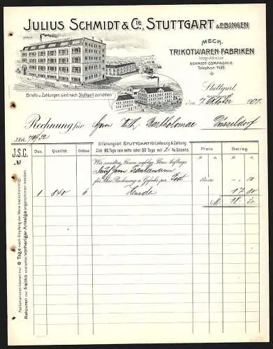 Rechnung Stuttgart 1908, Julius Schmidt & Cie., Trikotwaren-Fabriken, Betriebe in Stuttgart und Ebingen