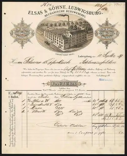 Rechnung Ludwigsburg 1889, Elsas & Söhne, Mechanische Buntweberei, Das Fabrikgelände aus der Vogelschau