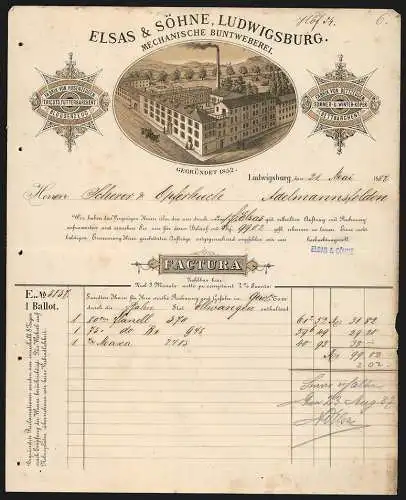 Rechnung Ludwigsburg 1887, Elsas & Söhne, Mechanische Buntweberei, Das Werksgelände aus der Vogelschau