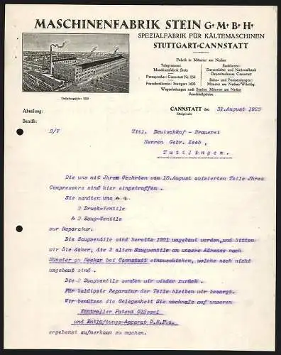 Rechnung Cannstatt 1925, Maschinenfabrik Stein GmbH, Die Fabrikanlage aus der Vogelschau