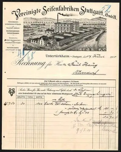 Rechnung Untertürkheim-Stuttgart 1910, Vereinigte Seifenfabriken Stuttgart GmbH, Fabrikgelände mit eigener Gleisanlage