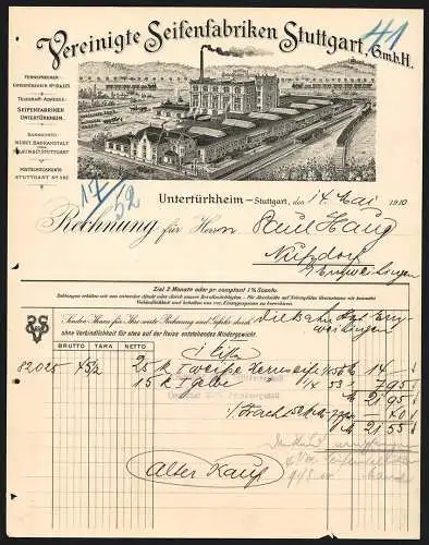 Rechnung Untertürkheim-Stuttgart 1910, Vereinigte Seifenfabriken Stuttgart GmbH, Betriebsgelände mit eigener Gleisanlage