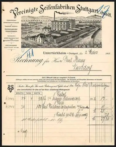 Rechnung Untertürkheim-Stuttgart 1910, Vereinigte Seifenfabriken Stuttgart GmbH, Werksgelände mit eigener Gleisanlage