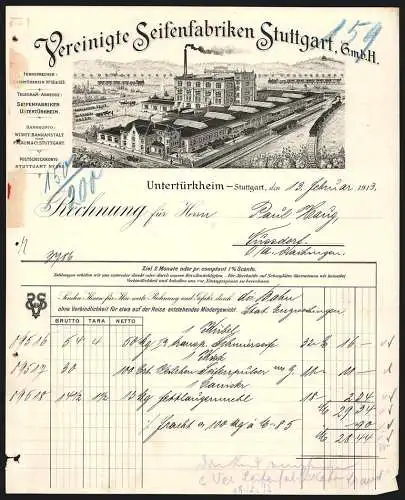 Rechnung Untertürkheim-Stuttgart 1913, Vereinigte Seifenfabriken Stuttgart GmbH, Fabrikgelände mit eigener Gleisanlage