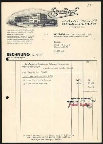 Rechnung Fellbach 1936, Egelhof, Baustoffhandlung, Ansicht der Werkanlage Robert Egelhof