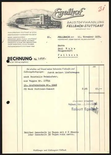 Rechnung Fellbach 1935, Egelhof, Baustoffhandlung, Ansicht der Fabrikanlage Robert Egelhof
