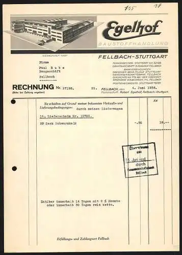 Rechnung Fellbach 1938, Egelhof, Baustoffhandlung, Modellansicht der Fabrikanlage
