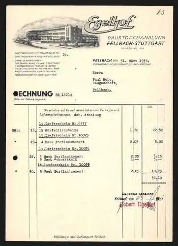 Rechnung Fellbach 1936, Egelhof, Baustoffhandlung, Ansicht der Betriebsanlage Robert Egelhof